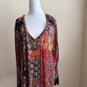 Johnny Was long sleeve top, v neck. Worn briefly once, like new. Size XL.